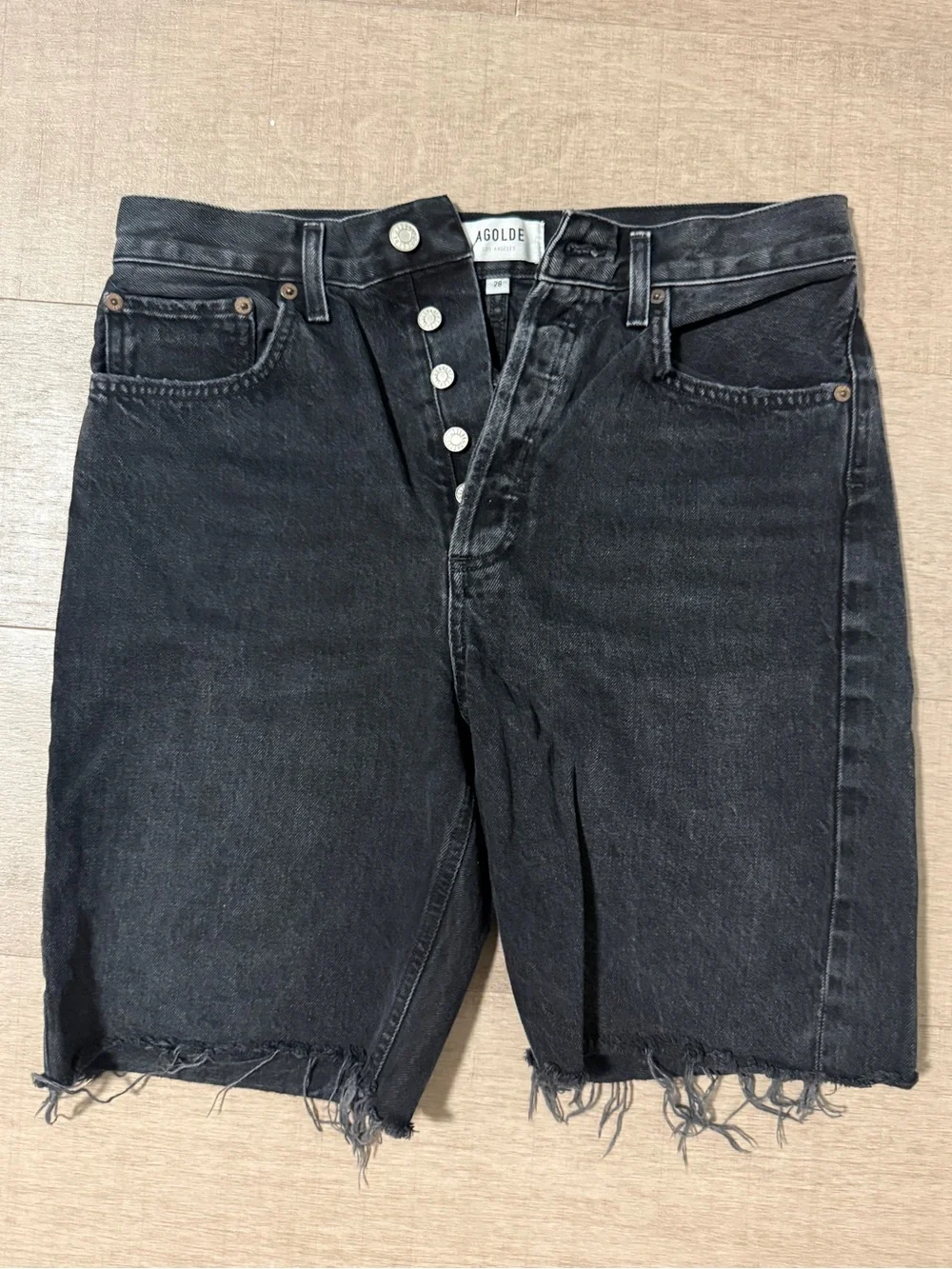 Agolde Parker Long Black Denim Shorts Size 28